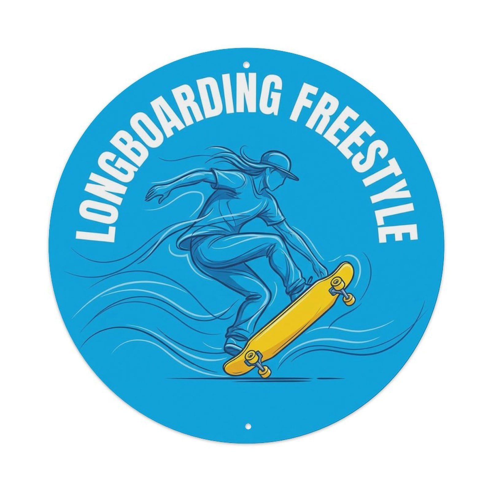 Vintage Longboarding Freestyle Extreme Sports Vintage Metal Tin Sign Plaque Wall Decor for Cafe, Club Bar, Office, Garden Metal Poster 8x8Inch