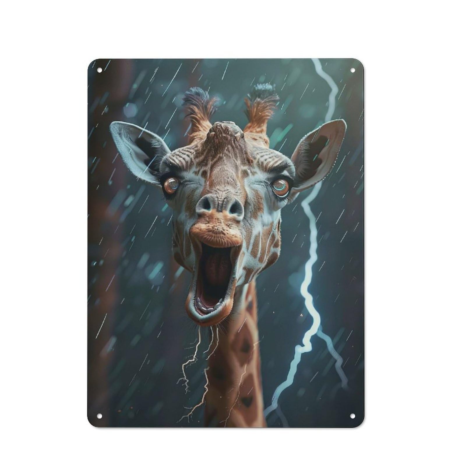 Shed Style Giraffe Lightning Tin Sign 40x30cm, Utility Space Decor for Greenhouse, Garden Room, Cafe Or Entryway