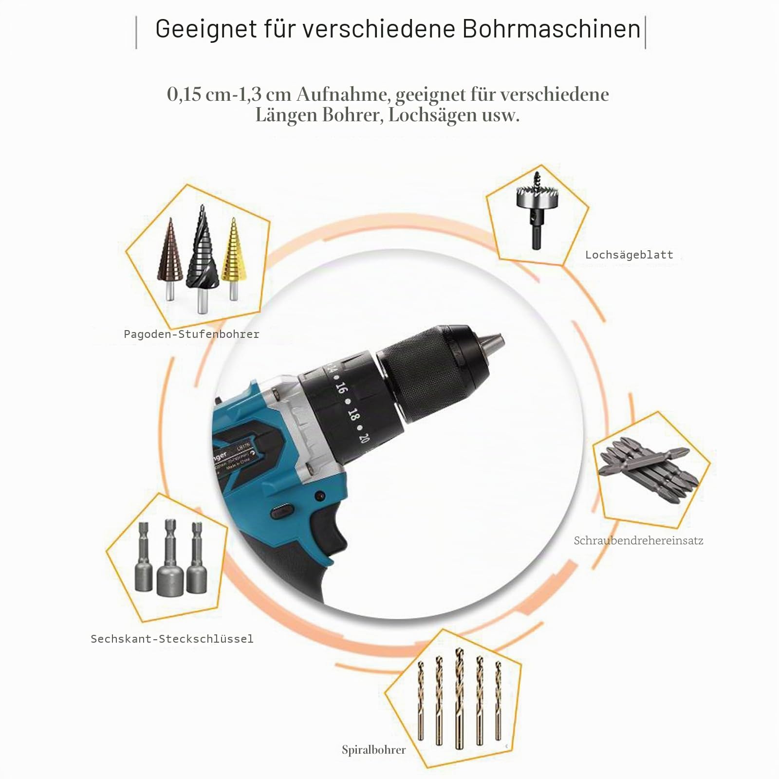 150Nm Bürstenloser Akku-Schlagbohrschrauber für Makita 18V Batterie, 13mm Zoll Bohrfutter, 2-Gang Getriebe, 21 Drehmomentstufen Elektrischer Schlagschrauber Bohrhammer