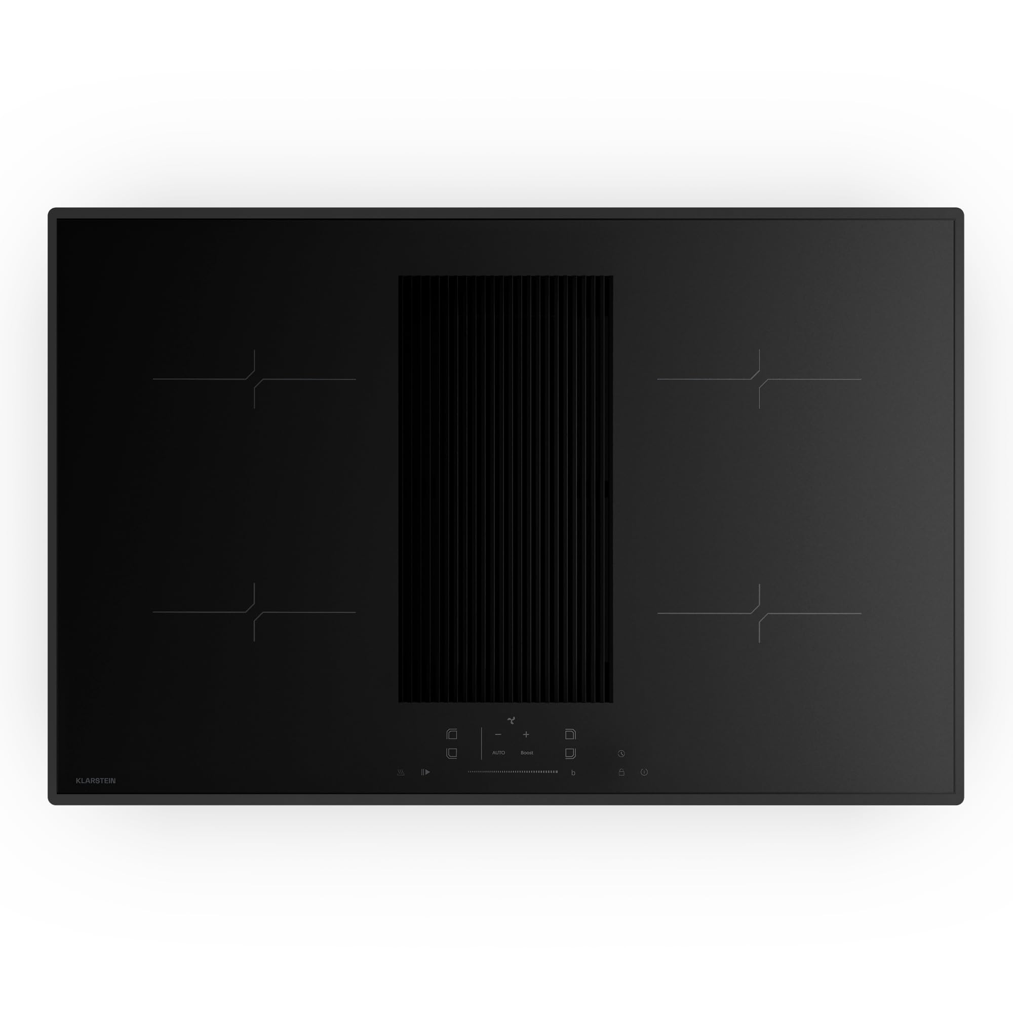 Klarstein Velaire Placa de Inducción con Extractor Integrado - 80cm, 4 Zonas, 8400W Boost, Control Táctil, Temporizador, Bloqueo Infantil, Vidrio Negro, Placa Inducción con Campana Integrada