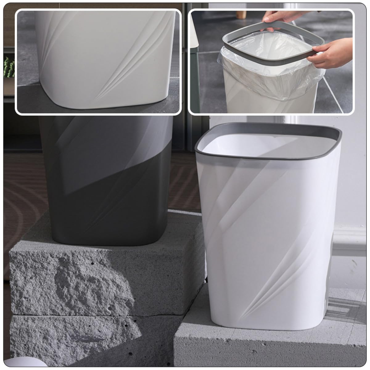 Cestino per Rifiuti da Ufficio Creativo in Plastica Abs 12l, Pattumiera Multiuso per Camera da Letto e Bagno, Contenitore per Carta e Rifiuti Domestici Design Semplice e Capacità