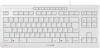 CHERRY Stream Keyboard TKL, Kabelgebundene Tastatur ohne Nummernblock, Französisches Layout (AZERTY), Leiser Tastenanschlag, Einzigartiges Tippgefühl, Weiß-Grau