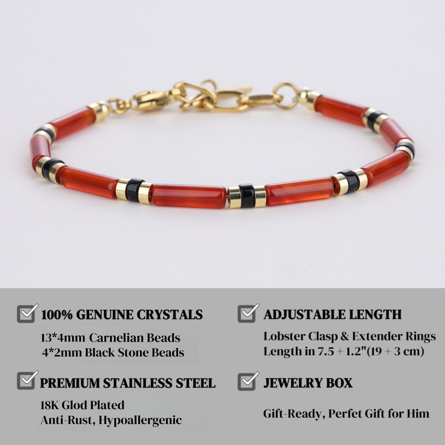 COAI Men's Beaded Bracelet, Genuine Gemstone Crystal Bracelet for Strength, Energy & Style