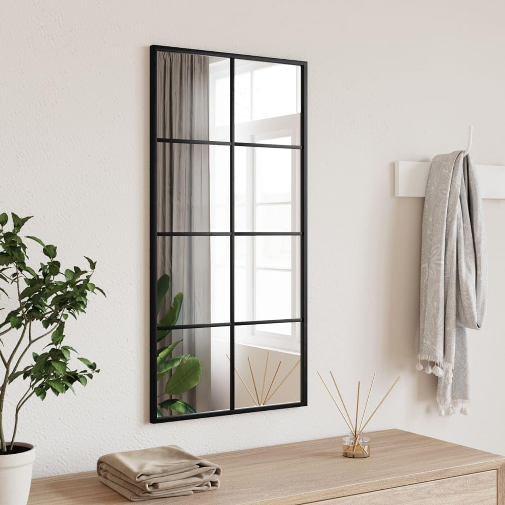 Miroir mural noir 40x80 cm rectangulaire en fer et verre transparent pour entrée