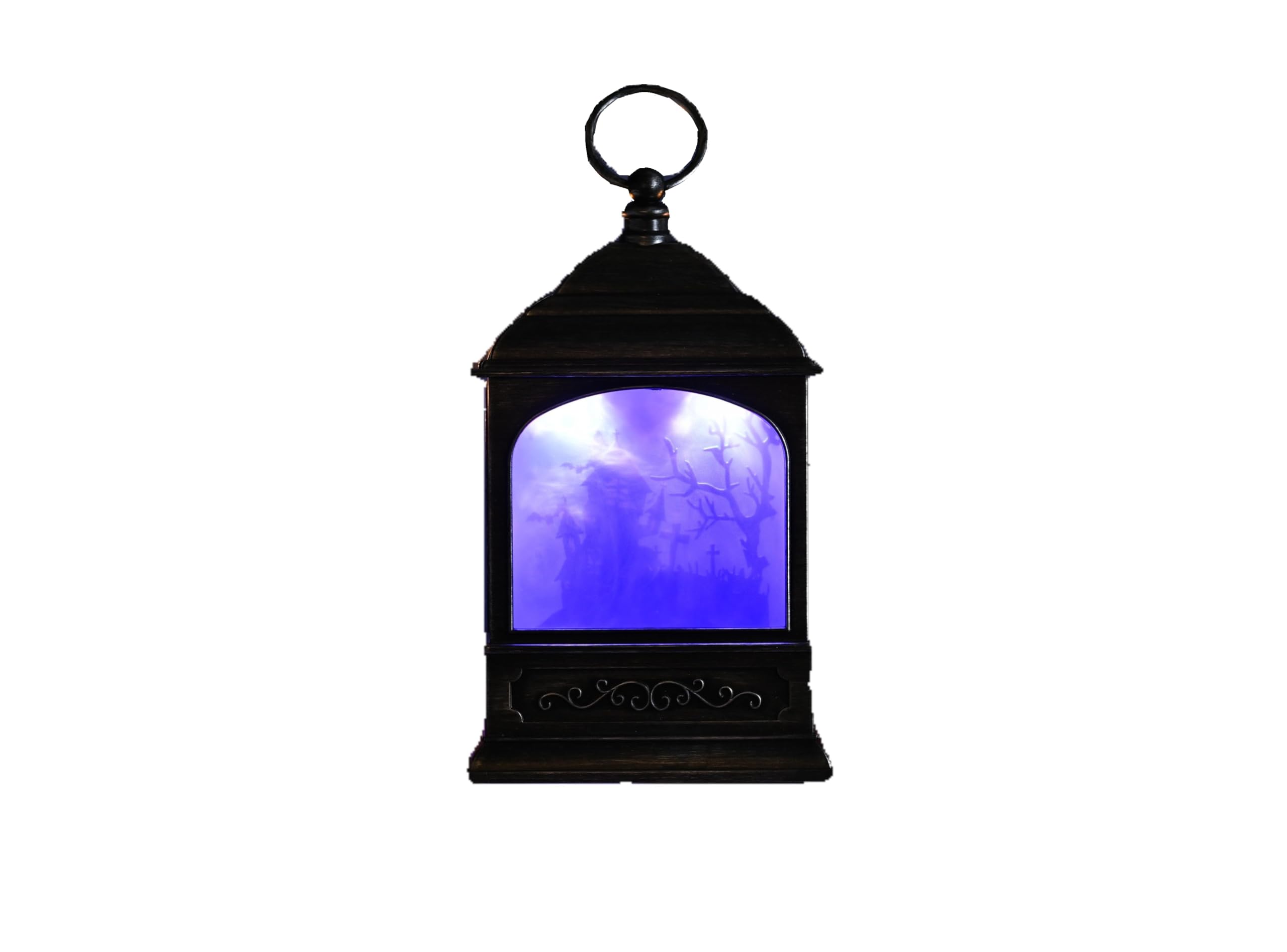Festive Productions Purple Festive 22Cm Lit Haunted House Water Spinner – Battery Operated Halloween Decoration With White Led And Spinning Glitter – Indoor Light-Up Prop For Spooky Displays