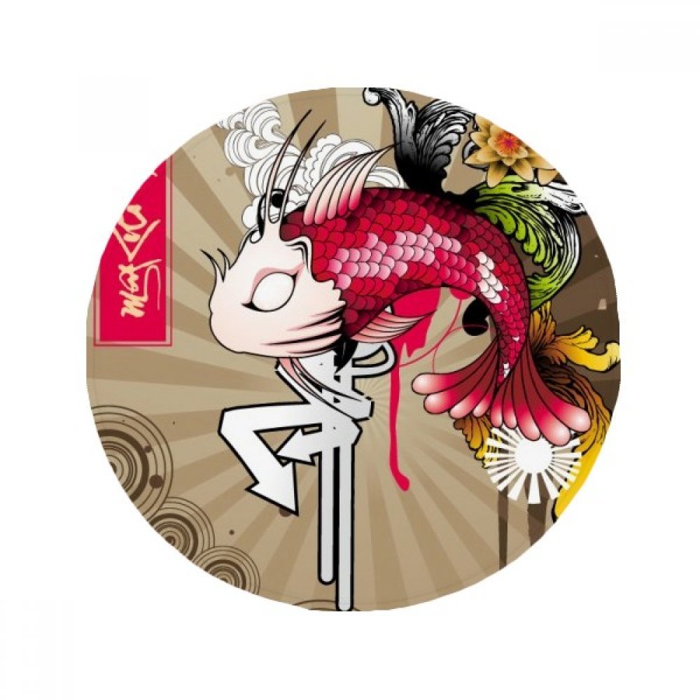 Tapis rond vagues japonaises multicolore 80 cm pour porte et cuisine