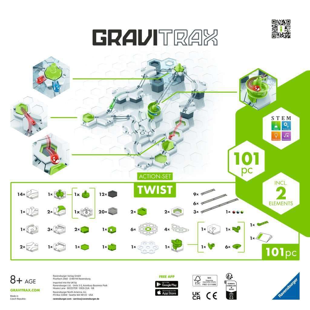 Ravensburger- GraviTrax Action Set Twist, Sets de Inicio, Sistema de Pistas de Canicas, Juego Innovador y Educativo STEM,Extensiones,para Niños de 8+ Años y Adultos, Compatible con todos los GraviTrax