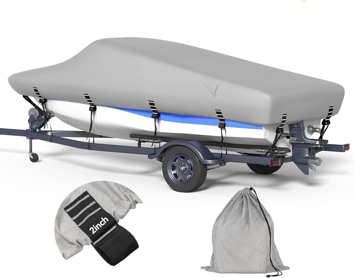 5-ply 1200D Boat Cover with Storage Bag & Widened Straps for Trailering & Mooring Fits Bass Boat, V-Hull, Tri-Hull Runabout Pro-Style Fishing Boat - Waterproof Anti-uv and Breathable