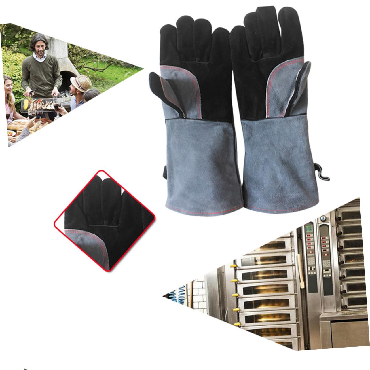 Guanti Resistenti al Calore da Barbecue e Forno in Pelle Bovina | Coppia, Antiscivolo e Isolanti, per Cucina e Picnic, Protezione per Griglia, Stufa e Saldatura