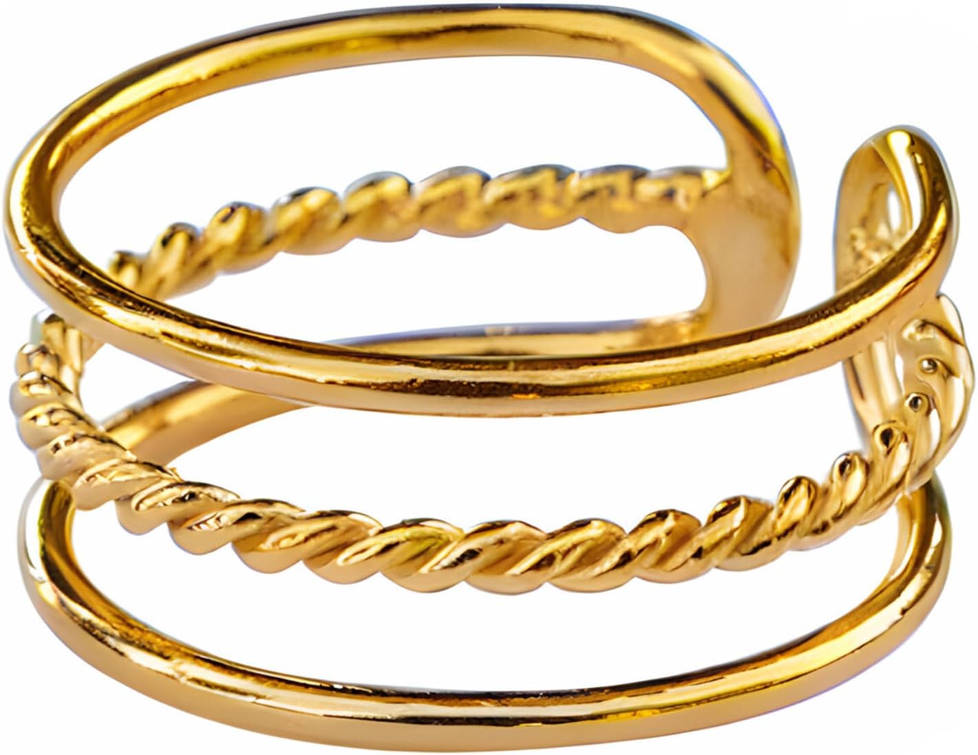 Handmade Gold Triple Band Adjustable Toe Ring, Yellow Gold Plated over Sterling Silver, Classic 3 Rows Dainty Open Toe, Pinky or Knuckle Rings for Women, Beach Foot Jewelry, By MiYa Jewelry - Image 3