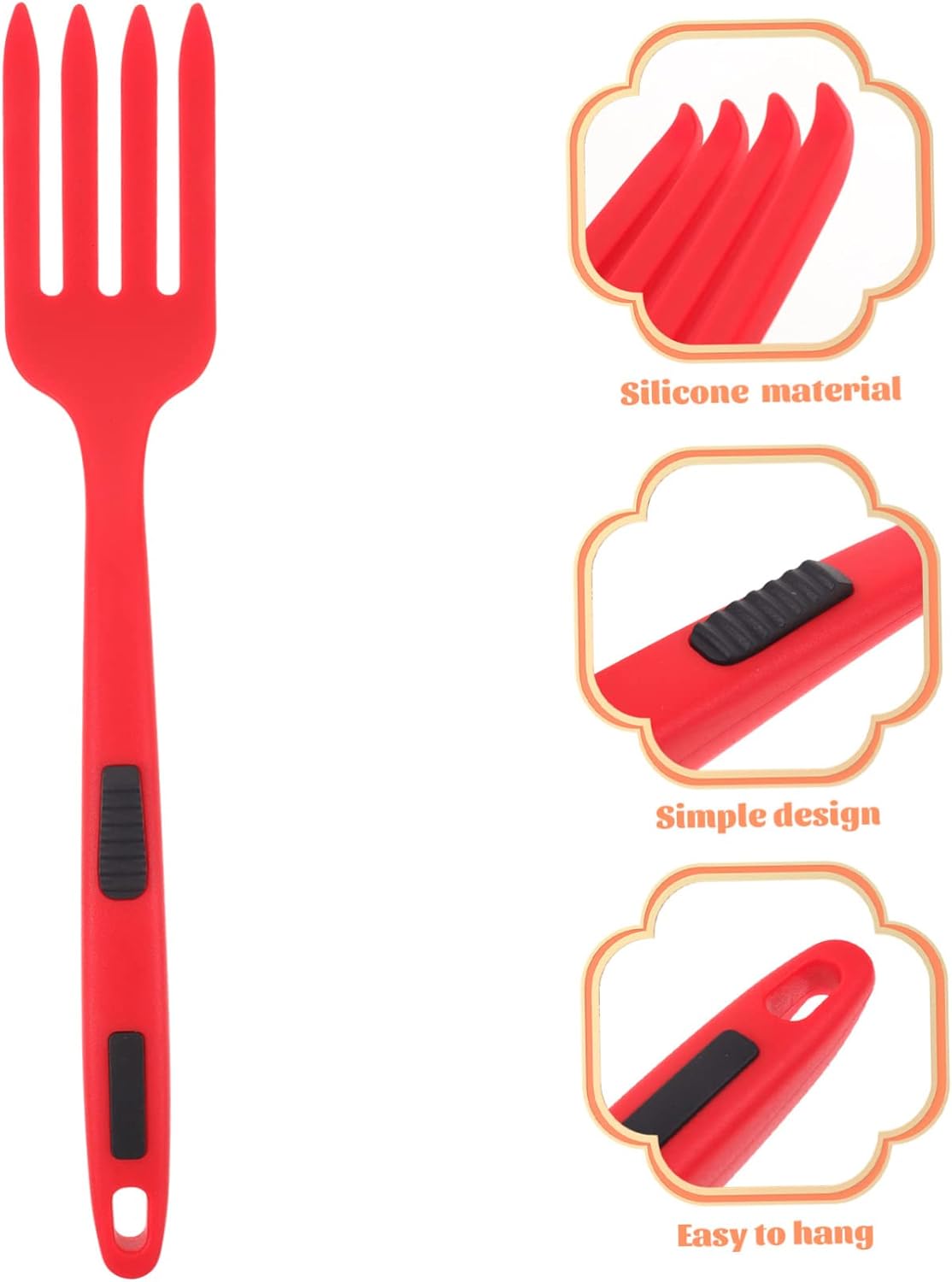 Nonstick Silicone Fork for Pasta and Fried Noodles, Red