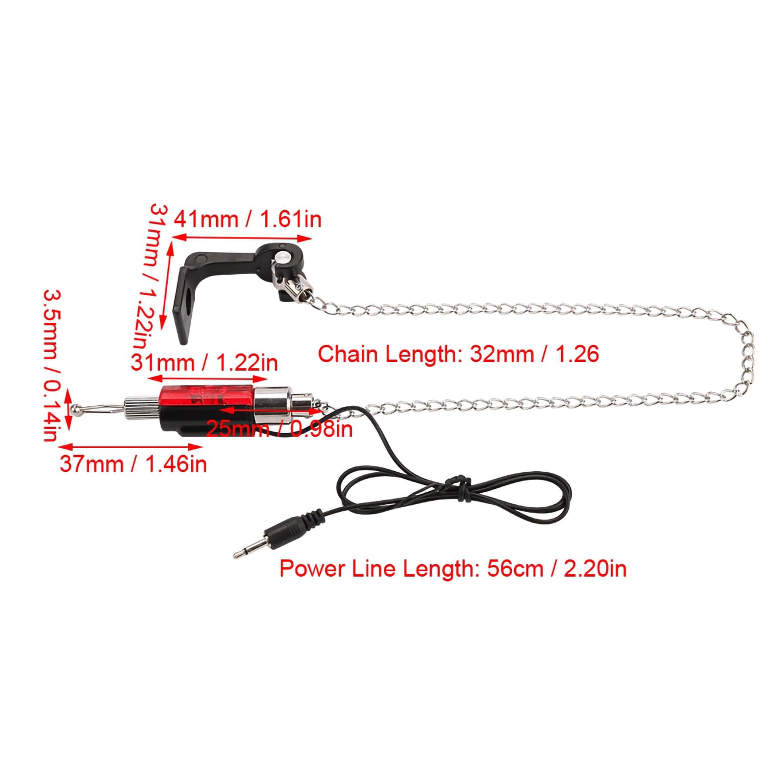 equlup Fishing Bite Alarm Indicator Chain, Stainless Steel LED Illuminated Indicators Chain Hanger Tool Tackle Accessory for Outdoor Fishing Activities (Red)