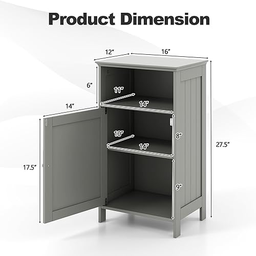 Miniatura 3 de Giantex Armario de almacenamiento de piso de baño, gabinete lateral con compartimento abierto, estante ajustable de 3 posiciones, base elevada,