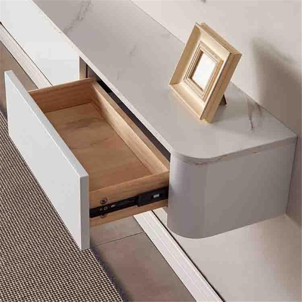 Consola de televisión Soporte flotante for TV con espacio de almacenamiento, consola multimedia montada en la pared escritorio tablero roca for debajo del televisor, estilo moderno(Blanco,150x24x19cm)