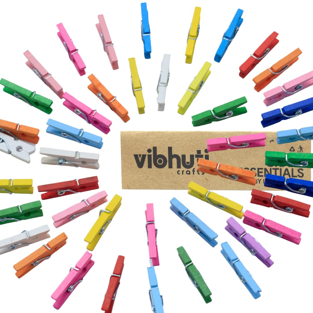IEIDidactics™ Vibhuti Crafts 1 Inch Natural Wooden Pegs, Clips - Ideal for DIY Activities, Party Decorations, Hobby Crafts, Scrapbooking (Multicolour, 60)