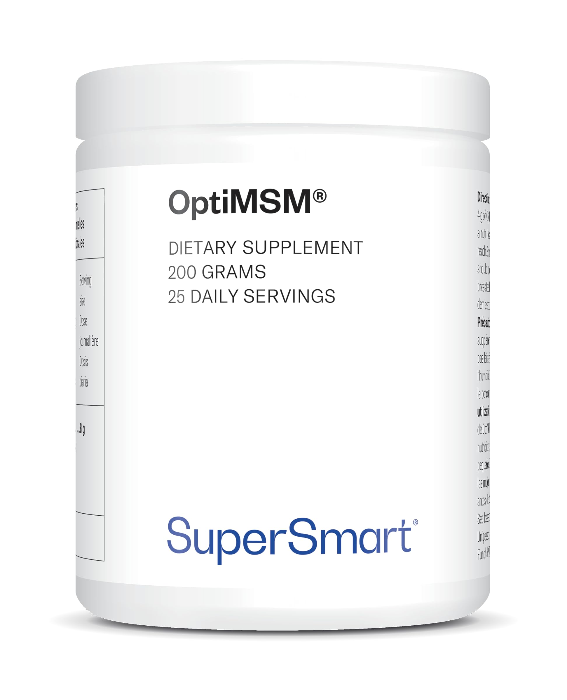OptiMSM 200 G (Méthyle-sulfonyl-méthane) - Confort Articulaire - Aide à Atténuer les Douleurs Articulaires - Soufre Organique - Sans OGM - Vegan - Supersmart