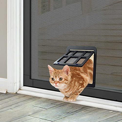 ENJOYING Sportello per Zanzariera per Animali Domestici 21 x 24,5 cm Dimensione Porta Interna, Porta Magnetica per Gatti con Serratura per Zanzariere Esistenti e Porte Scorrevoli, Nero
