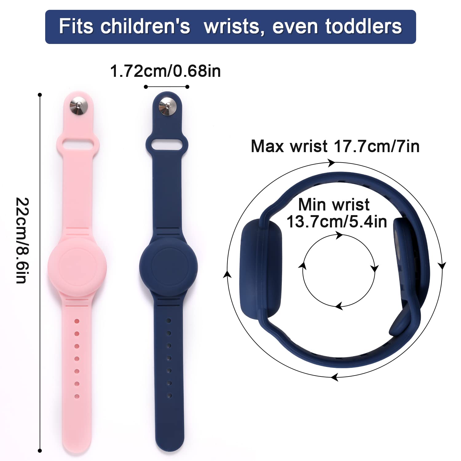 2pz Braccialetto per Bambini AirTag Impermeabile Regolabile Anti Perso Silicone Porta Airtag per Nascondere il Localizzatore GPS (Rosa, Blu Scuro)