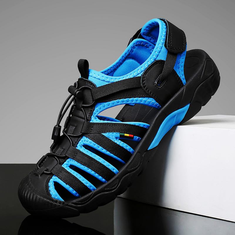 LZDZN Men's Closed Toe Sandals For Men Leather Dress Mens Hiking Man Blue Black Brown Size Summer Flip Flops Slippers Shoes Male Shoe Casual2