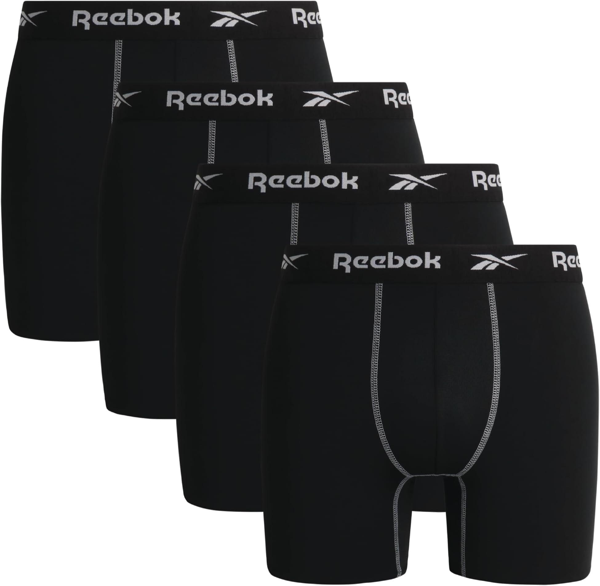 Reebok Men's Boxer Briefs - 4 Pack 6'' Inseam Stretch Performance Underwear Quick Dry Moisture Wicking Boxers