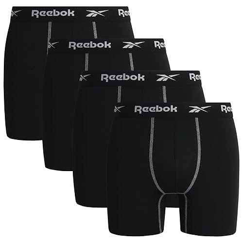 Reebok Men's Boxer Briefs - 4 Pack 6'' Inseam Stretch Performance Underwear Quick Dry Moisture Wicking Boxers