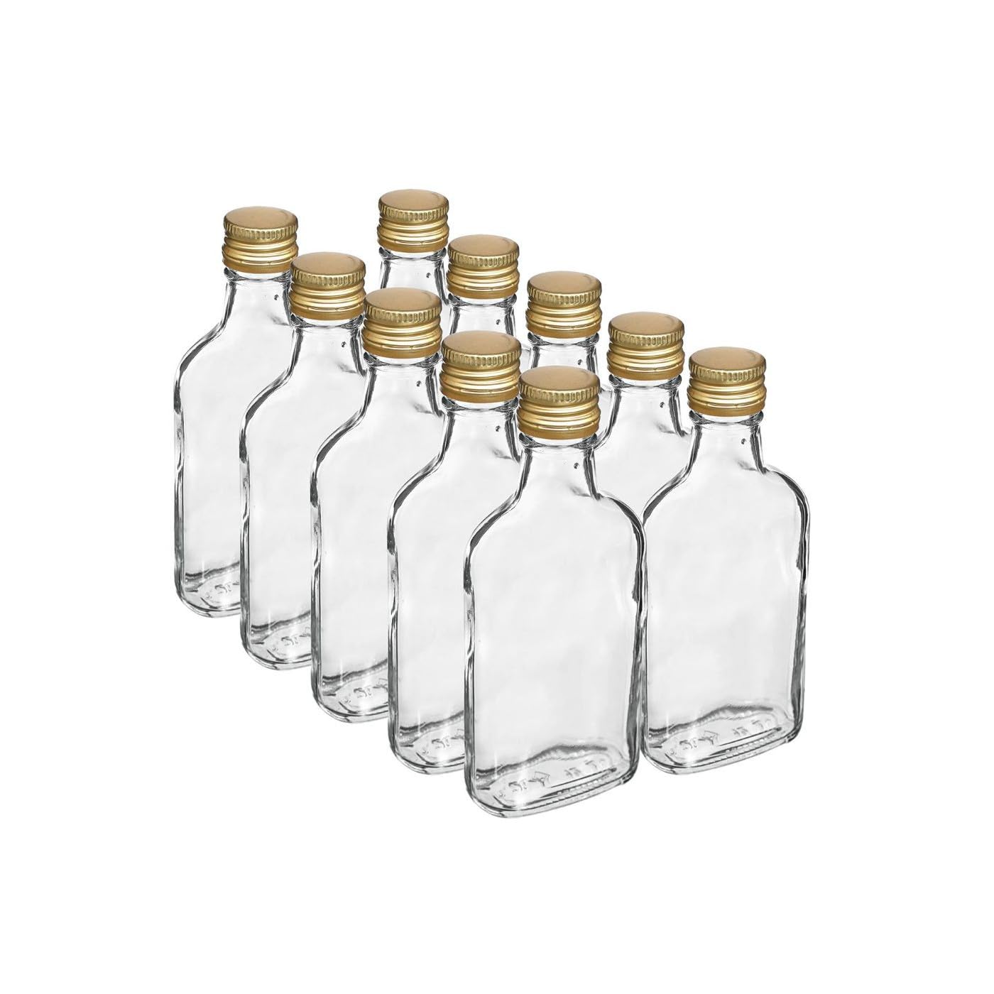 DIAH DO IT AT HOME 20x 200ml Clear Glass Flask Bottles with Airtight Gold Metal Screw Caps - Empty Mini Bottles for Home Brewing, Gin, Vodka, Spirits, Liqueurs, Oils & DIY Party Favors