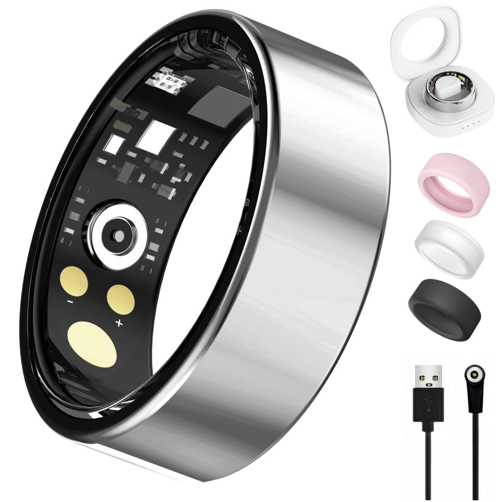 Smart Ring for Women Men, Health Tracker with Heart Rate/Blood Oxygen/Blood Pressure/Sleep Monitoring/Step Counting, IP68 Waterproof Fitness Ring, No App Fees for iPhone &amp; Android