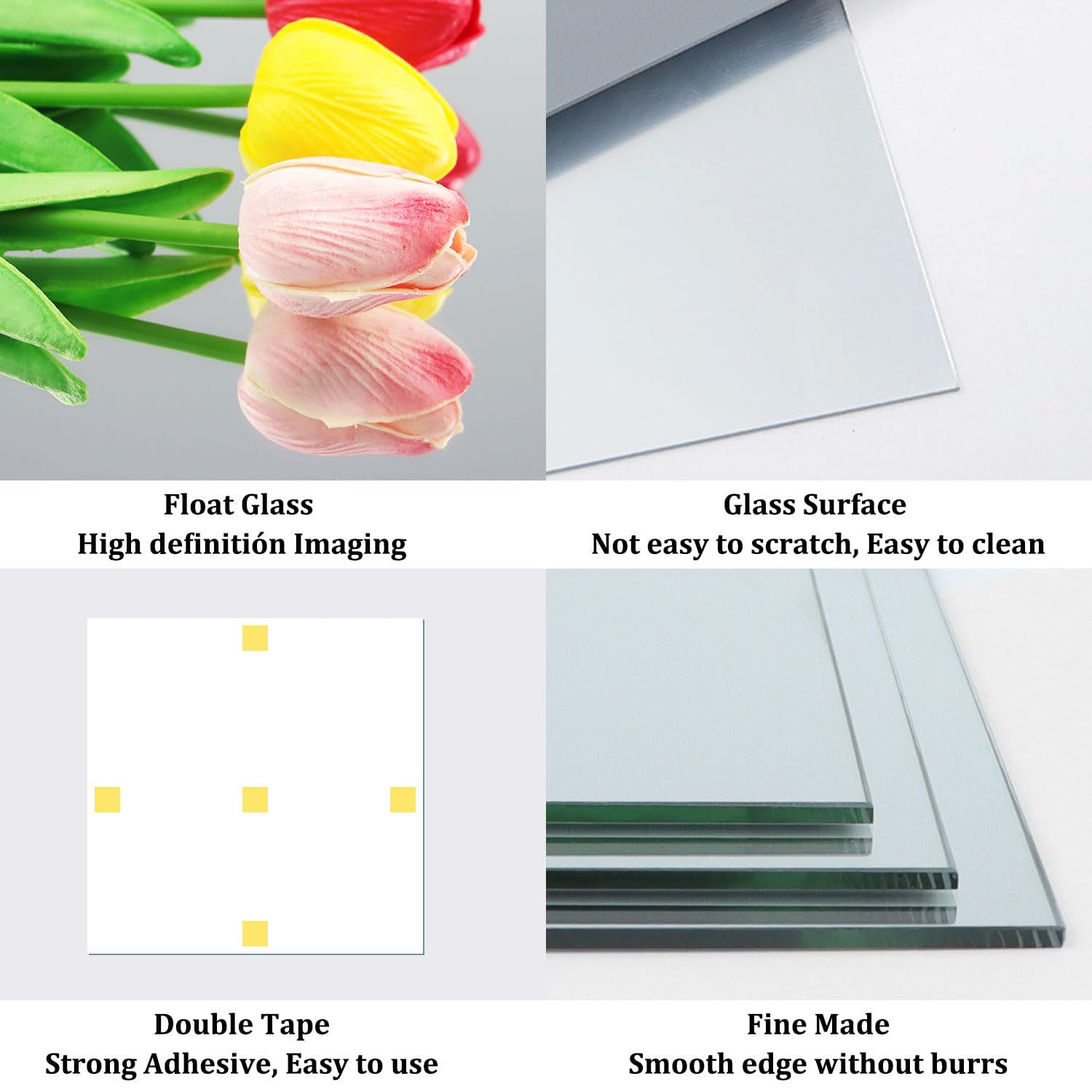 4 Stück Spiegelfliesen Glas 20x20 cm, Spiegelfliesen Selbstklebend Spiegel zum Kleben, HD DIY Klebespiegel für Wand Deko, Schrank, Badezimmer, Wohnzimmer, Schlafzimmer