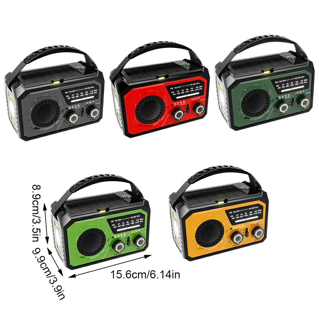 Radio FM con manivela de Mano, Clima de Emergencia, inalámbrico, ABS, Linterna LED, Potencia, BT, Linterna LED, manivela de Mano, Radio Am, Verde