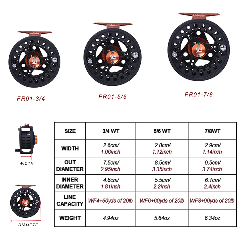 Kylebooker Carrete de pesca con mosca, eje grande con cuerpo de aluminio, carrete de mosca 3/4 wt 5/6 wt 7/8 wt
