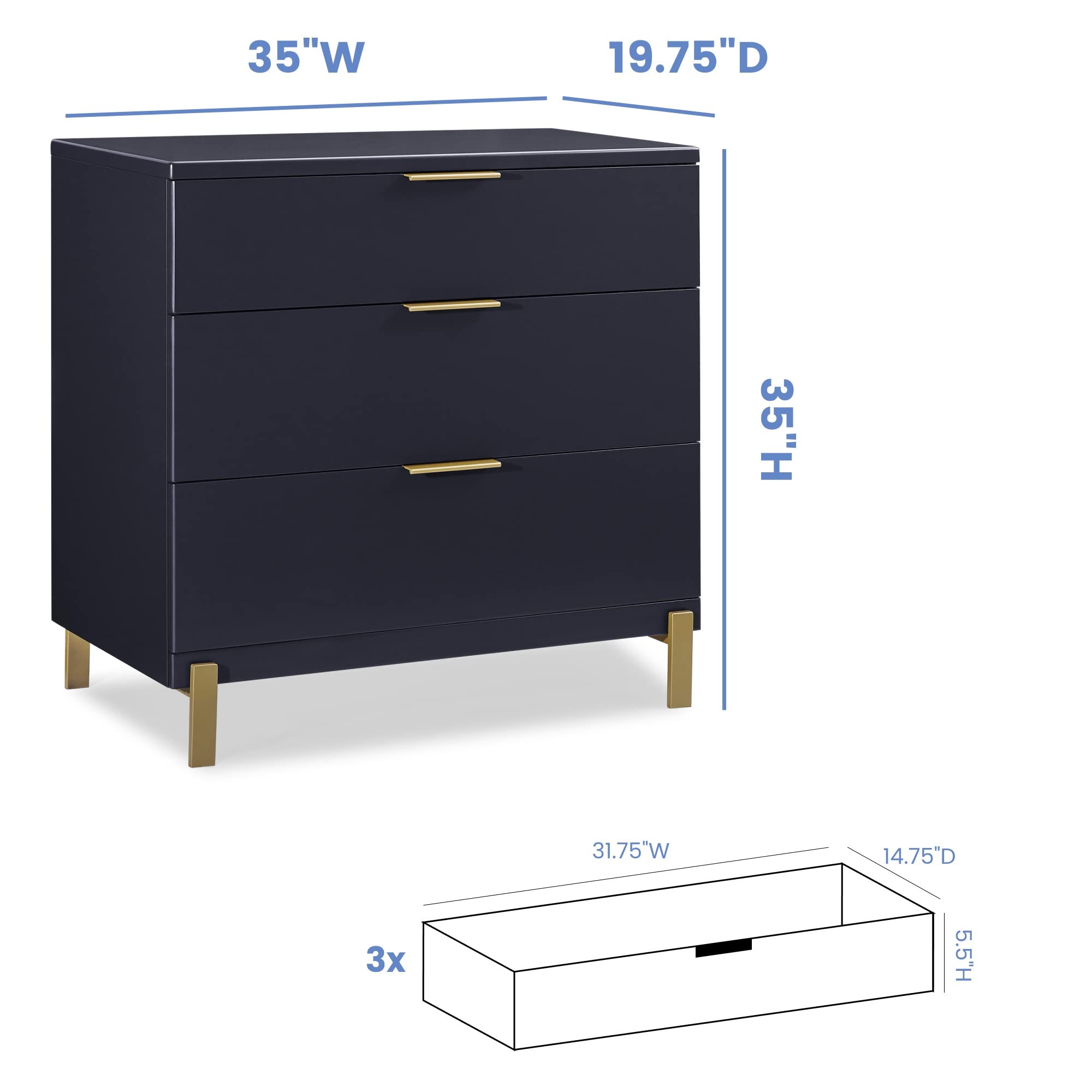 Delta Children Hendrix 3 Drawer Dresser, Midnight Grey/Bronze