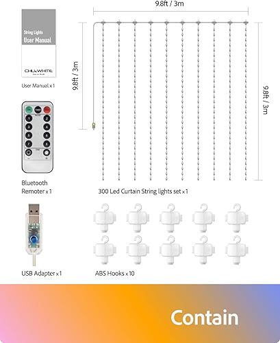 Miniatura 4 de Luces de cortina de 300 luces LED parpadeantes con control remoto USB alimentadas para boda, telón de fondo de Navidad para dormitorio, decoración