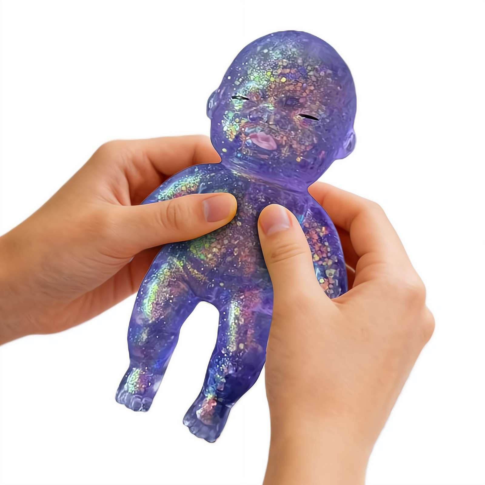 FDEFIRTFG Squeeze toys, Glitter Babies DollStress Toy, Soft Squeezable Fidget, Cute Sparkly Sensory Decompression Doll(Purple)