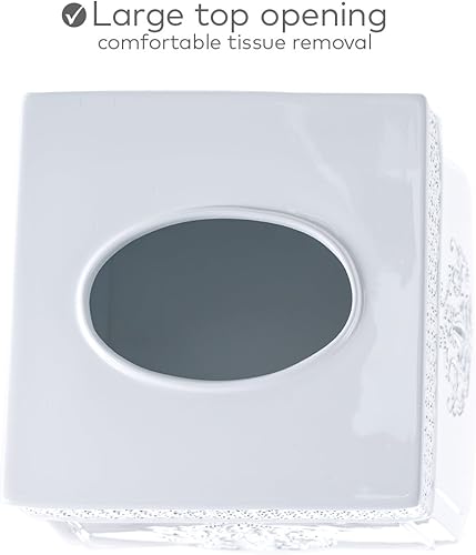 Miniatura 5 de Creative Scents Caja de pañuelos blanca vintage cuadrada  Soporte cuadrado para caja de pañuelos de país francés  Soporte de pañuelos blanco para