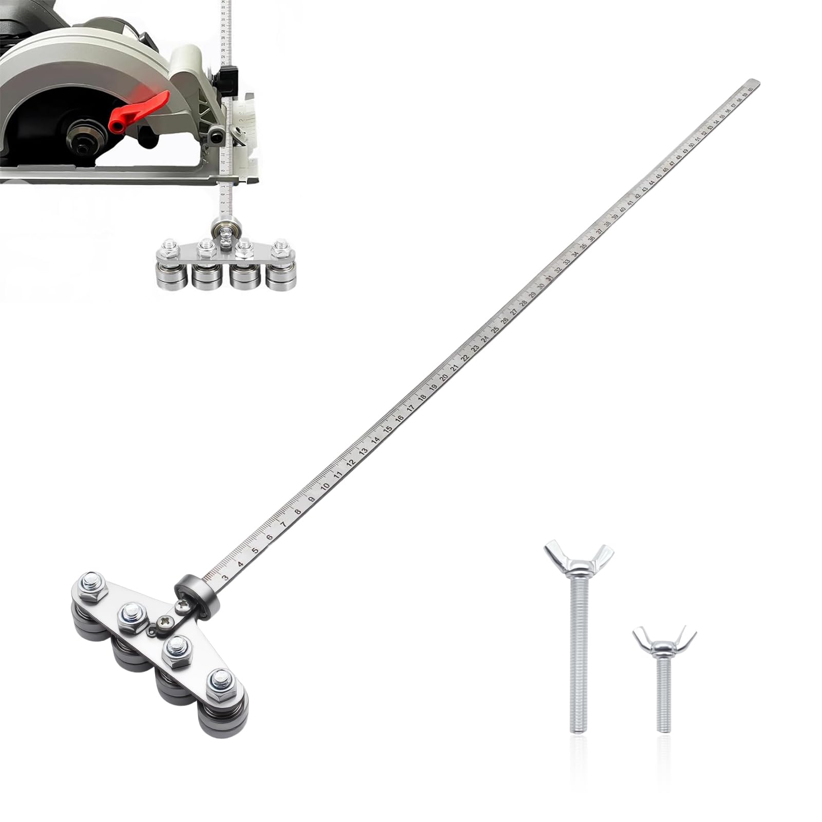 Zyques Silver Circular Saw Guide Rail, 60Cm Stainless Steel Precision Cutting Guide Adjustable Positioning Calipers For Circular Saws For Accurate Wood Measurements