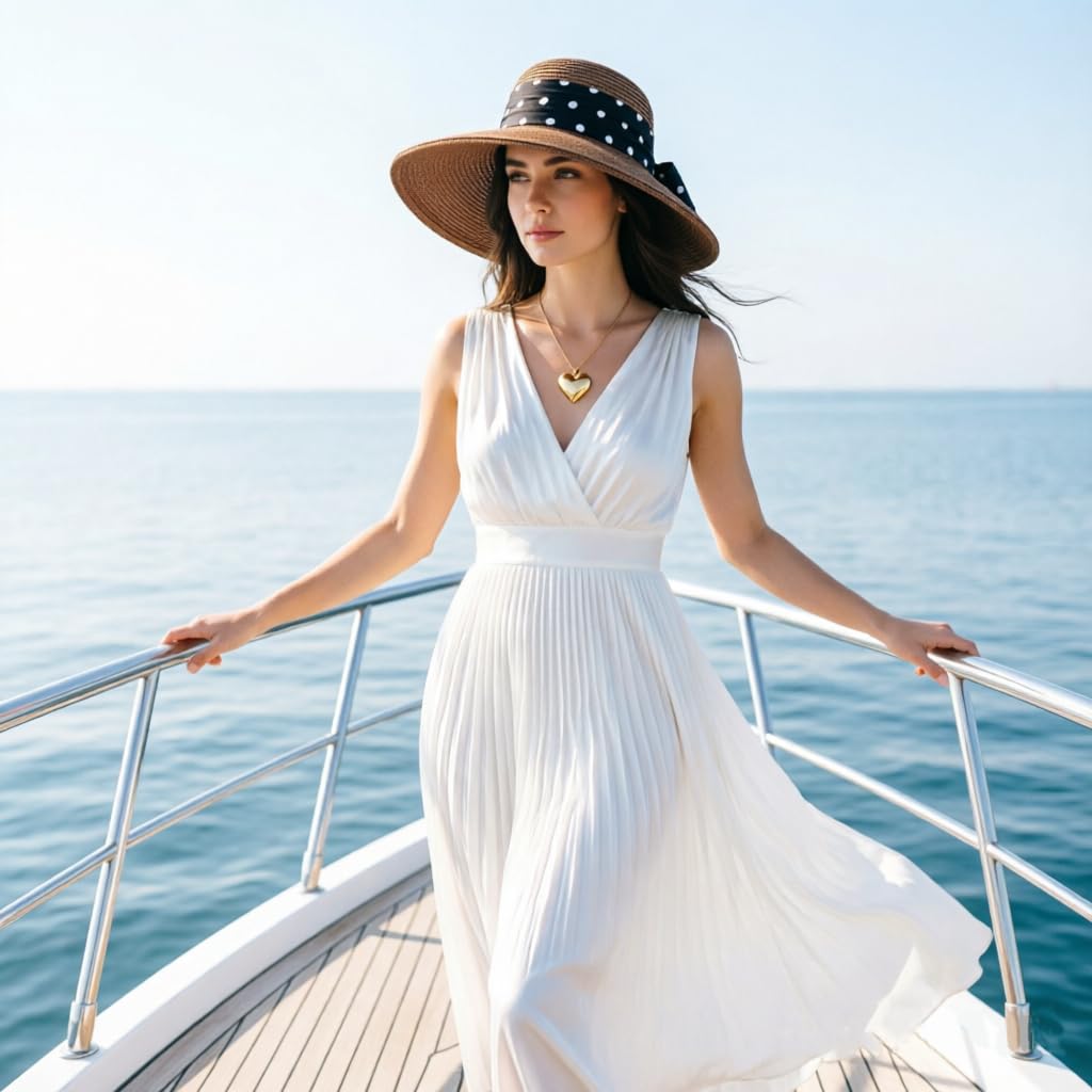 AQOKKA Chapeau de soleil en paille à large bord avec nœud papillon pour femme - Chapeau de plage pliable pour l'été - UPF 50+