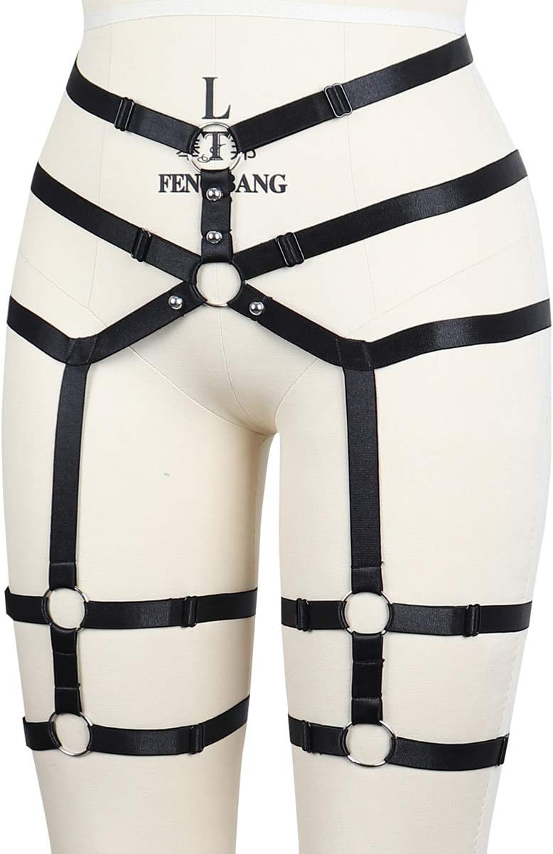 Garter Leg Belt Harness Leg Rave Thigh Garter Harness Strappy Garter Belt for Women Black
