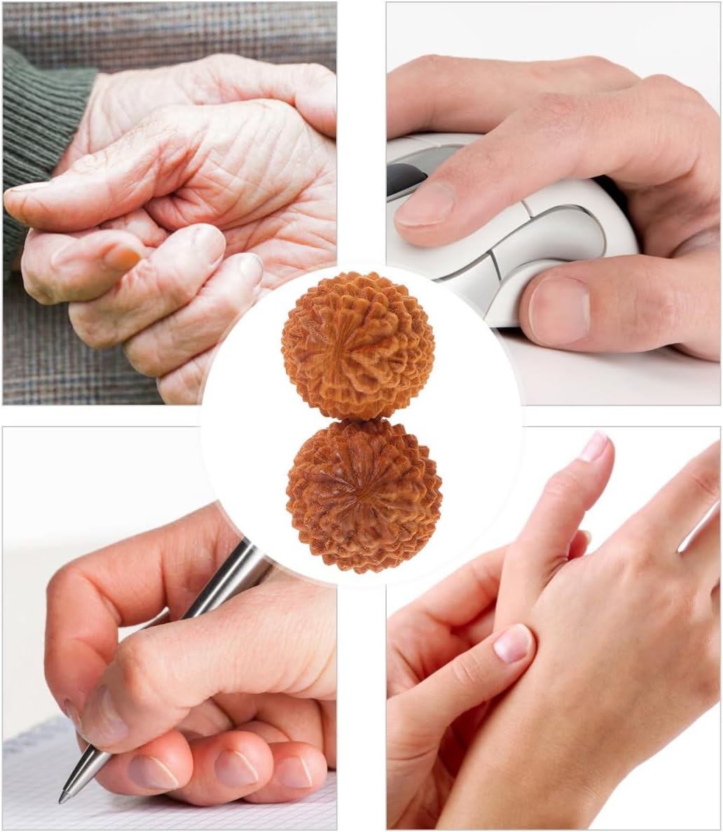 Ipetboom 2Pcs Durian-Shaped Wood Hand Massage Balls, Rolling Hand Massager for Finger Acupoint Therapy and Muscle Knot Relief Compact Fitness Supply for Exercise and Relaxation