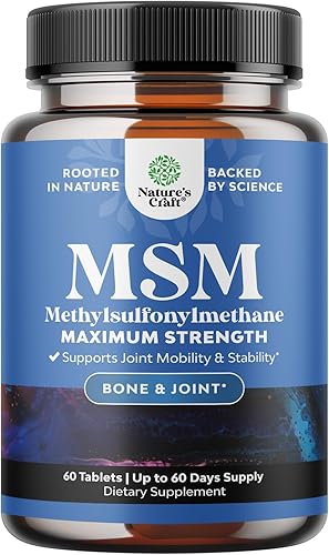 Pure MSM - Cápsulas de suplemento de apoyo articular para mayor flexibilidad con antiarrugas, píldoras estimulantes de colágeno y suplemento