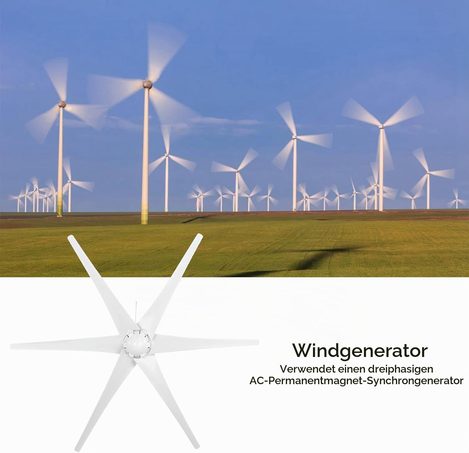 Windkraftanlage 12V 800W Windräder Windrad Stromerzeugung Windgenerator Windmühle Dynamo mit 6 Flügeln Windturbine für Zuhause (12V)