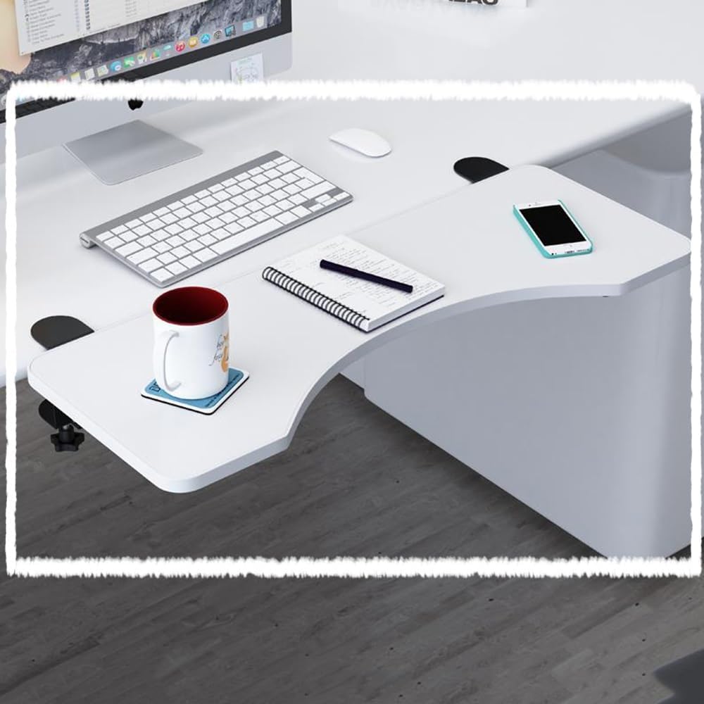 EMENAR Foldable Keyboard Stand, Ergonomic Clamp-On Board Table Mount Armrest Shelf Platform Extender Fold Down Wrist Rest Armrest for Organization Desktop, Punch Free, 5 Style (Color : White, Size :