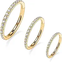 Piercing de Titânio Argola Click Cravejada 6mm, 8mm e 10mm - Prateado, Dourado e Rose Gold