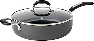 Denmark Tools For Cooks 6-Quart Nonstick Hard-Anodized Aluminum Jumbo Cooker Saute Pan Deep Skillet with Stay-Cool Handle and Glass Lid, Black