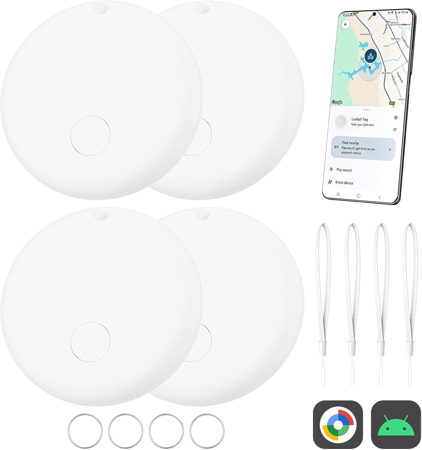 Air Smart Tag Tracker for Android, Google Android Tag Tracker Work with Google Find My Device (Find Hub), Key Finder/Luggage Tracker/Item Locator (Black, 4 Pack)