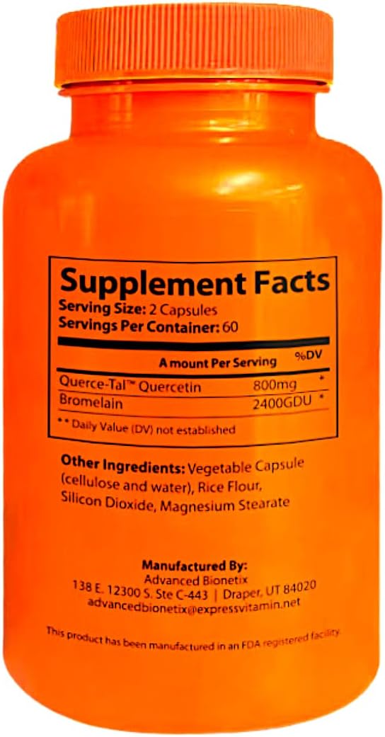 Advanced Bionetix Querce-TalTM Quercetin + Bromelain 120 Veg Capsules | High Potency Enhanced Absorption Bioavailability. Supports Anti-Oxidant, Flare up Events, Heart Immune Health, Packaging May Vary