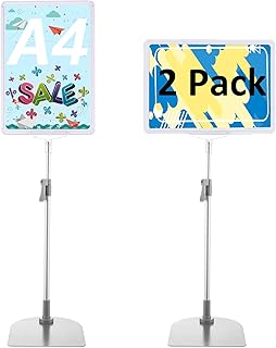 AKOLAFE 2 Stück Infoständer A4 Weiß Plakatständer A4 Höhenverstellbar 38-65cm Aufsteller Din A4 Edelstahl Informationsständer Präsentationsständer mit Sicherheitsecke Werbeständer