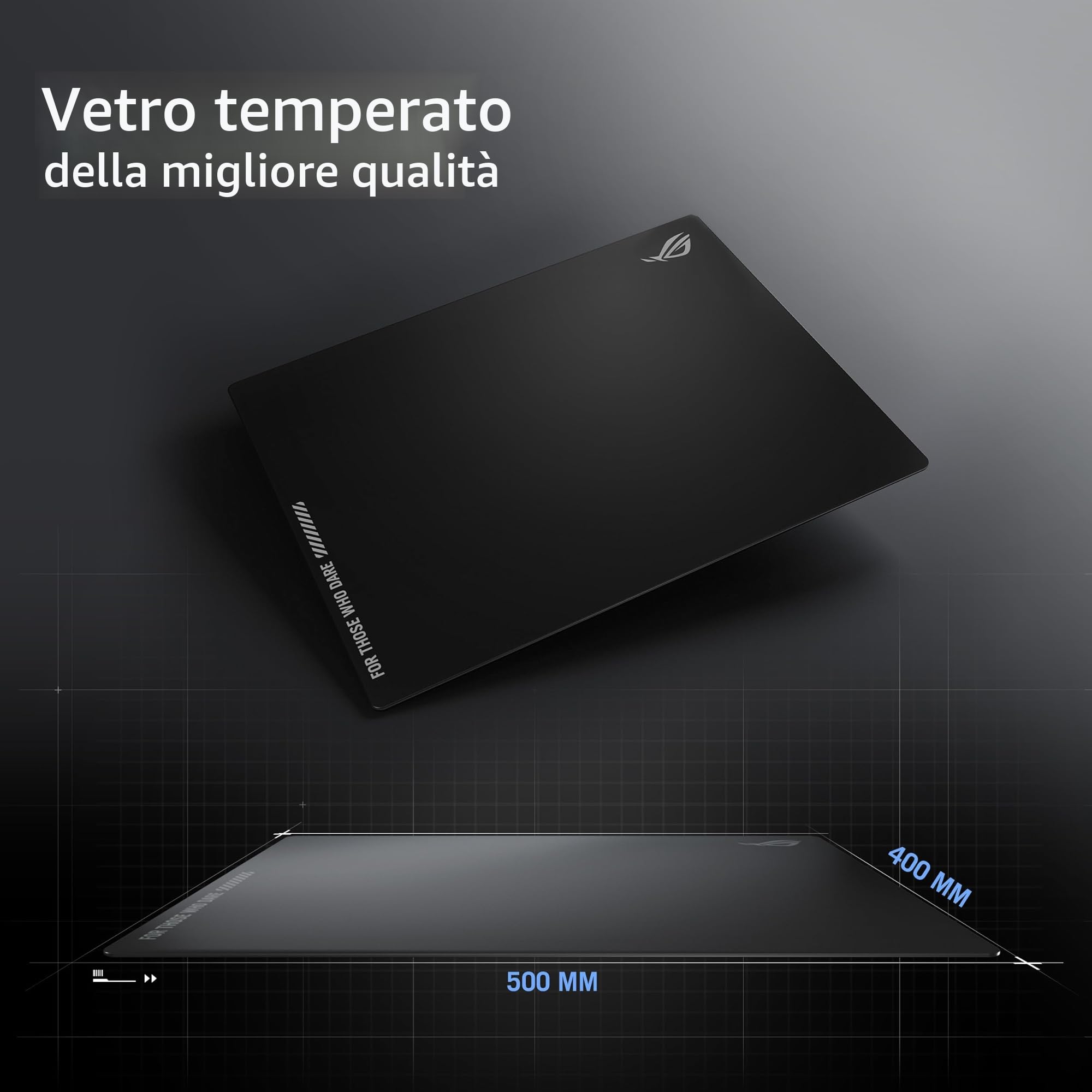 ASUS ROG NH04 ROG Moonstone ACE Tappetino per mouse da gioco, 50 x 40 x 0,4 cm, di grandi dimensioni, superficie ultra liscia, vetro temperato, giochi Esports e FPS, nero