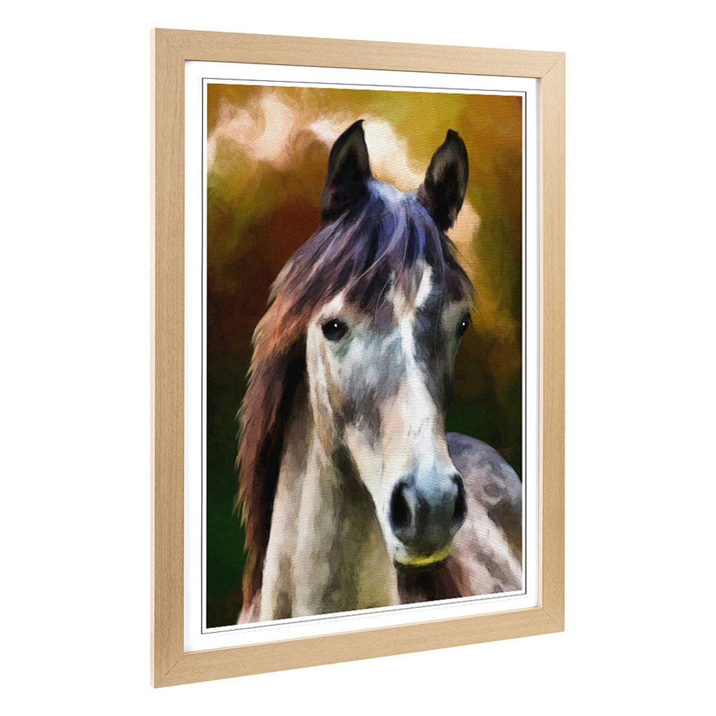 Big Box Art Framed Print of Horse Digital Design | Wall Art Picture | Home Decor for Kitchen, Living, Dining Room, Lounge, Bedroom, Hallway, Office, Oak, A2 / 24.5x18 Inch / 62x45cm