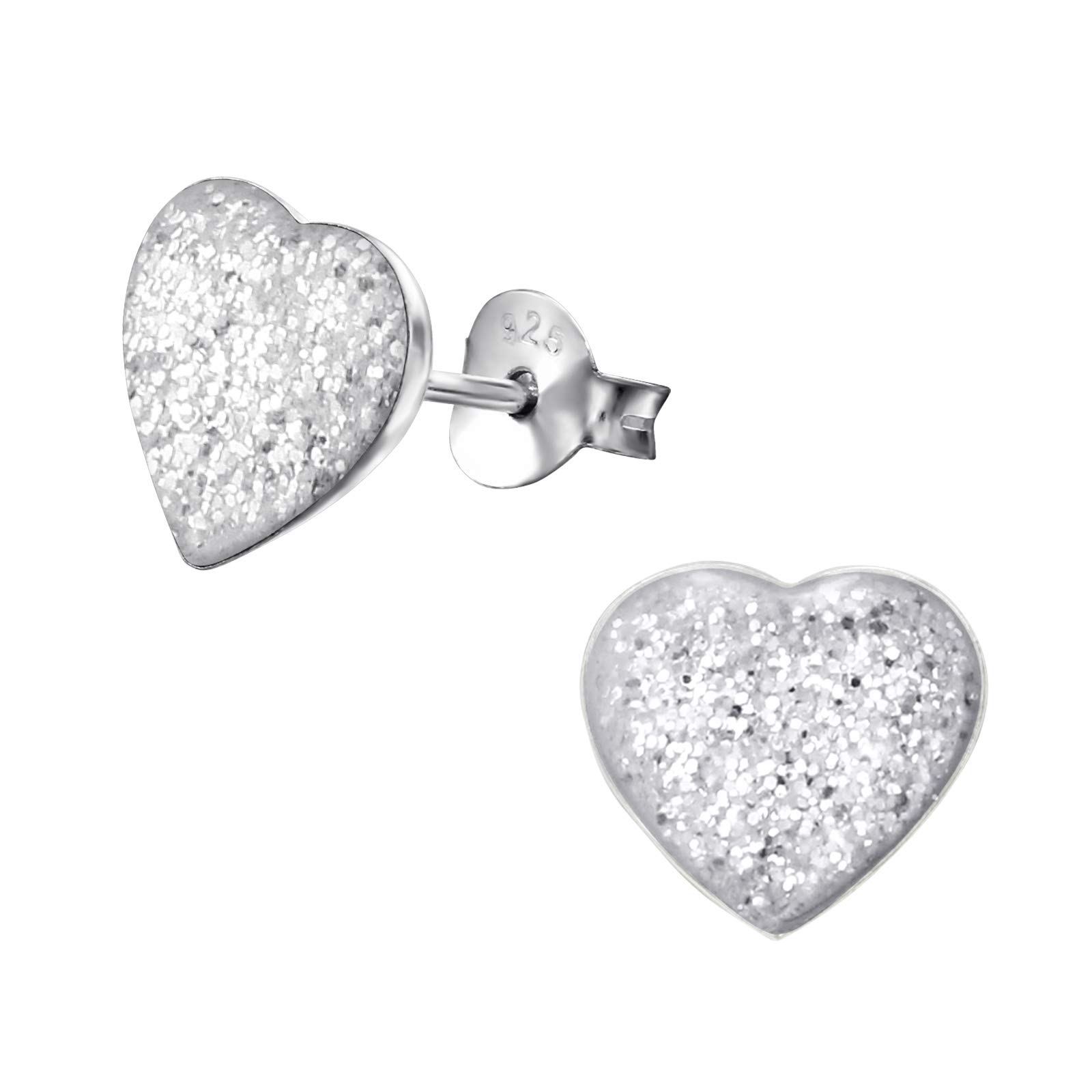 Laimons Orecchini A Pressione Donna In Argento Sterling 925 Con Brillantini – Motivo Cuore Disco Grigio, Diametro 9 Mm