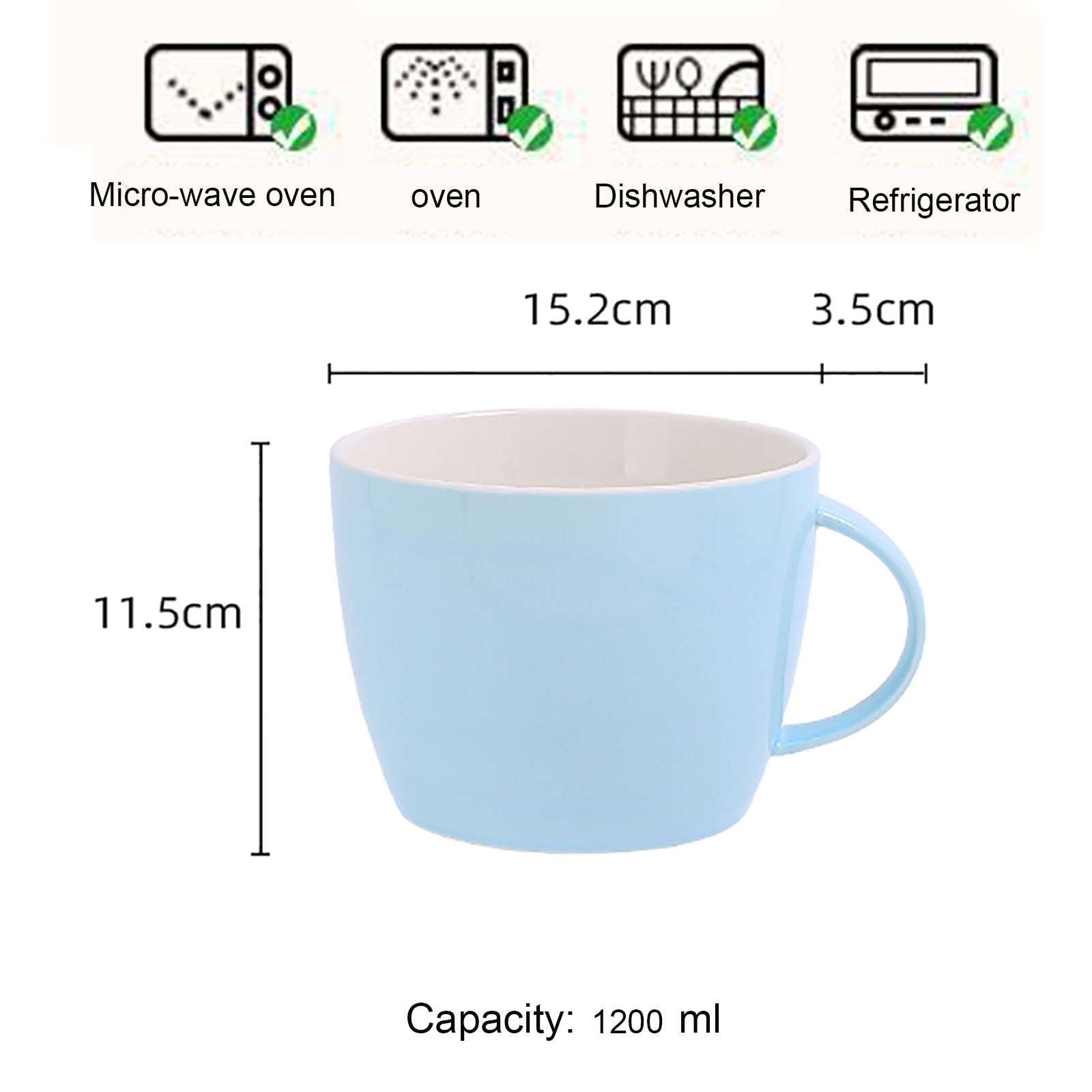 Bardzo duża, ceramiczna miska do ramenu z pokrywką, 1200 ml, z ergonomicznym uchwytem, do szybkich posiłków, idealna dla studentów i pracowników biurowych (niebieska)